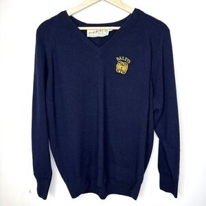 Vintage Dubland Ireland 100% Wool R & A Baileys Knit Sweater 46 S Fisherman Blue